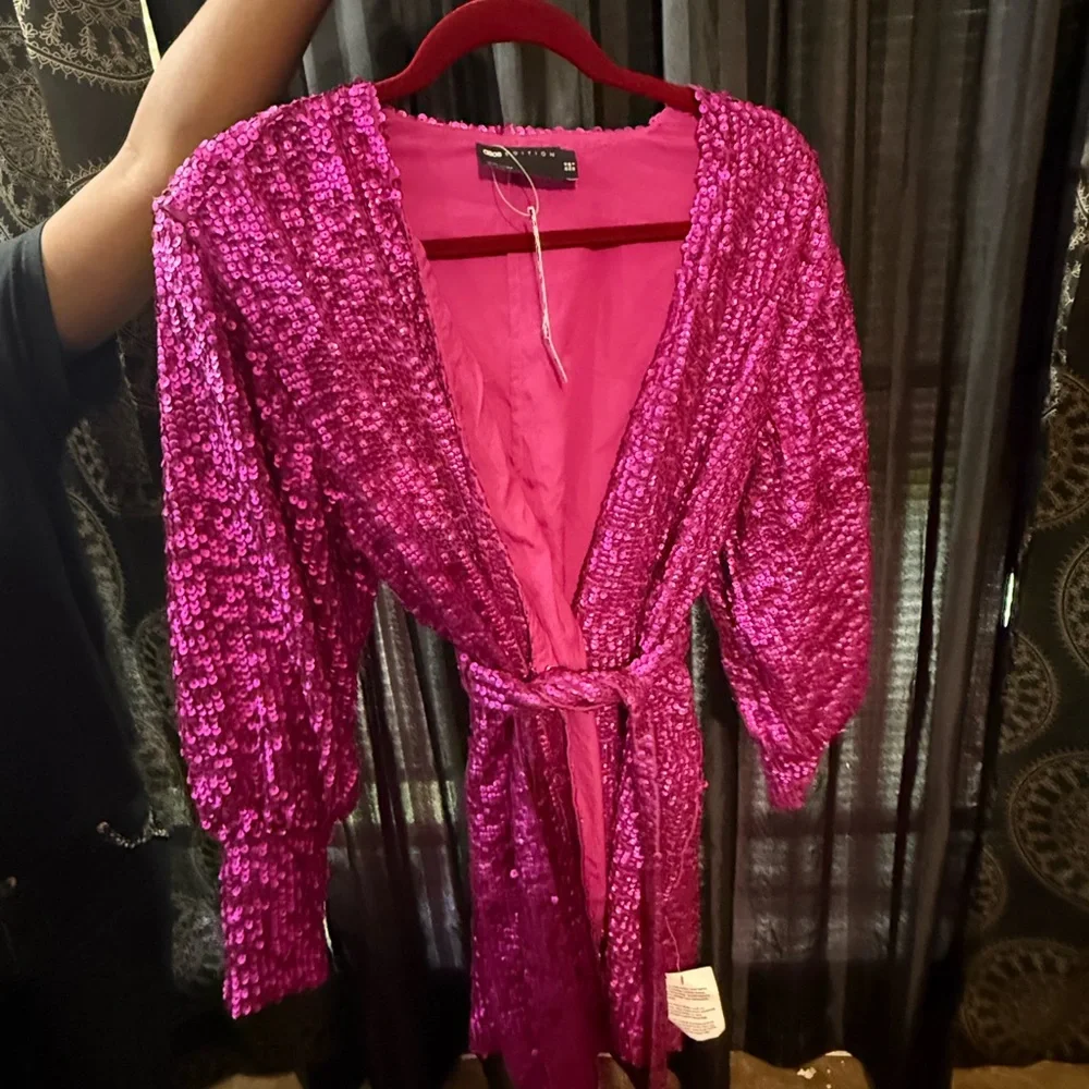 Pink Sequin Wrap Dress - Picture 4 of 5